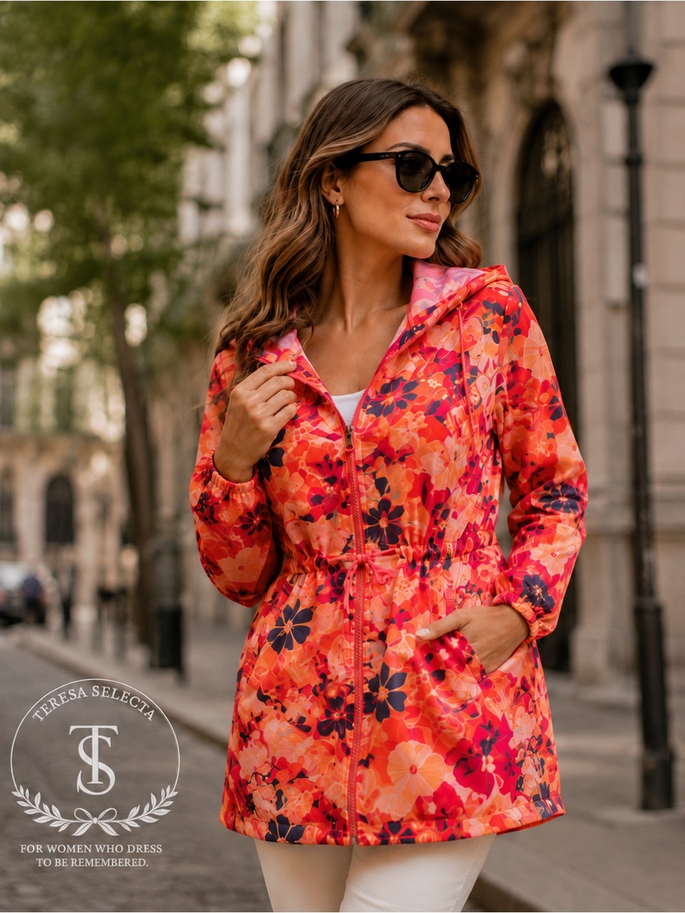 ☔️ Vera Bradley Floral Hooded Rain Jacket Size M Coral Pink Lightweight Raincoat